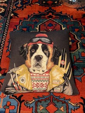 Hines of Oxford-Skiing Bernese Pillow with down insert 20" squared